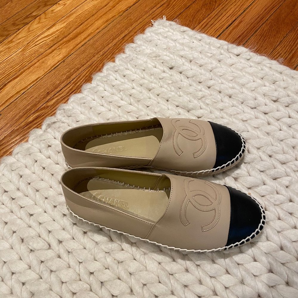 Chanel Lambskin Espadrilles Beige Black Size 41